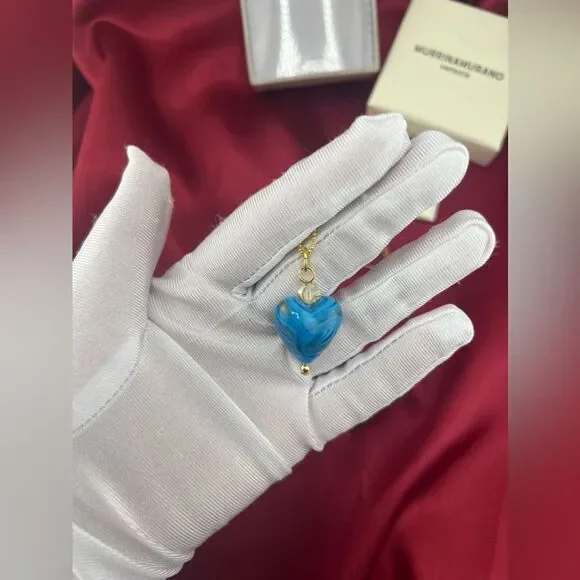 Murrina Murano Venezia Blue Heart Pendant Necklace - Picture 3 of 6